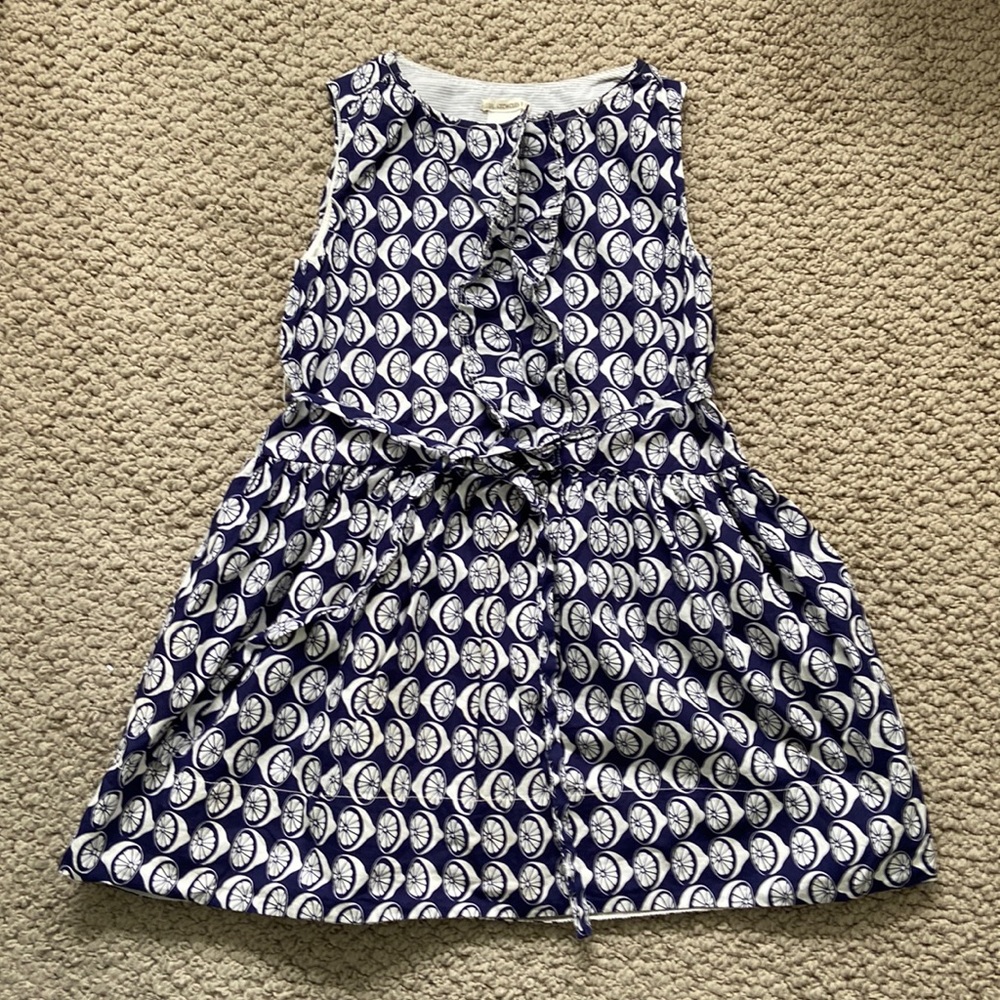 Like New J. Crew Crewcuts Cotton Navy & White Lemon Print Dress-Size 6